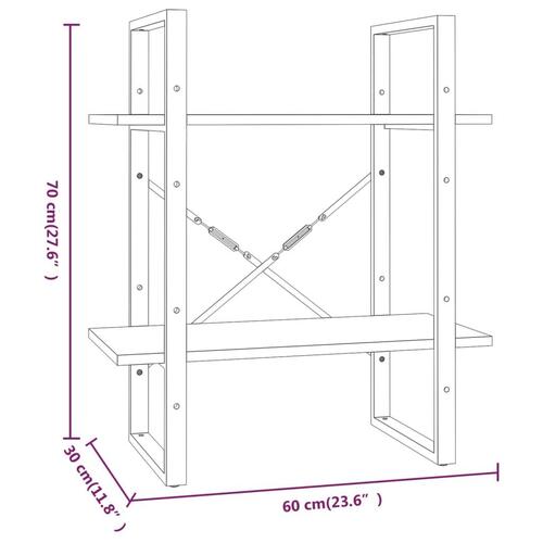 Bogreol m. 2 hylder 60x30x70 cm konstrueret træ grå sonoma