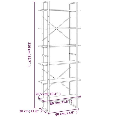 Reol 80x30x210 cm konstrueret træ brun egetræsfarve
