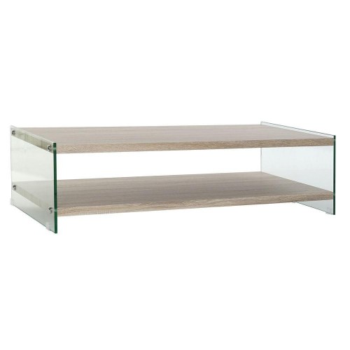 Sofabord - glas/sider og natur træ, 130 × 65 × 35,5 cm
