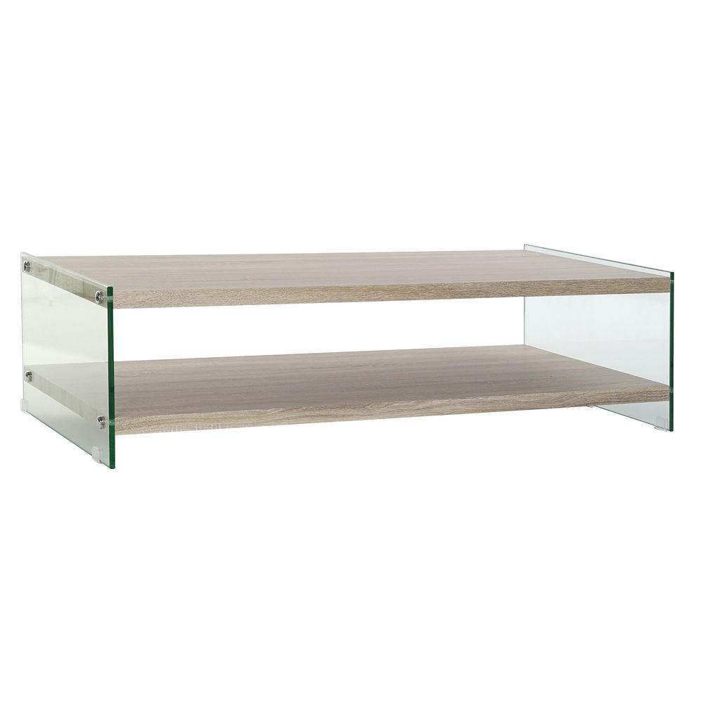 Sofabord - glas/sider og natur træ, 130 × 65 × 35,5 cm