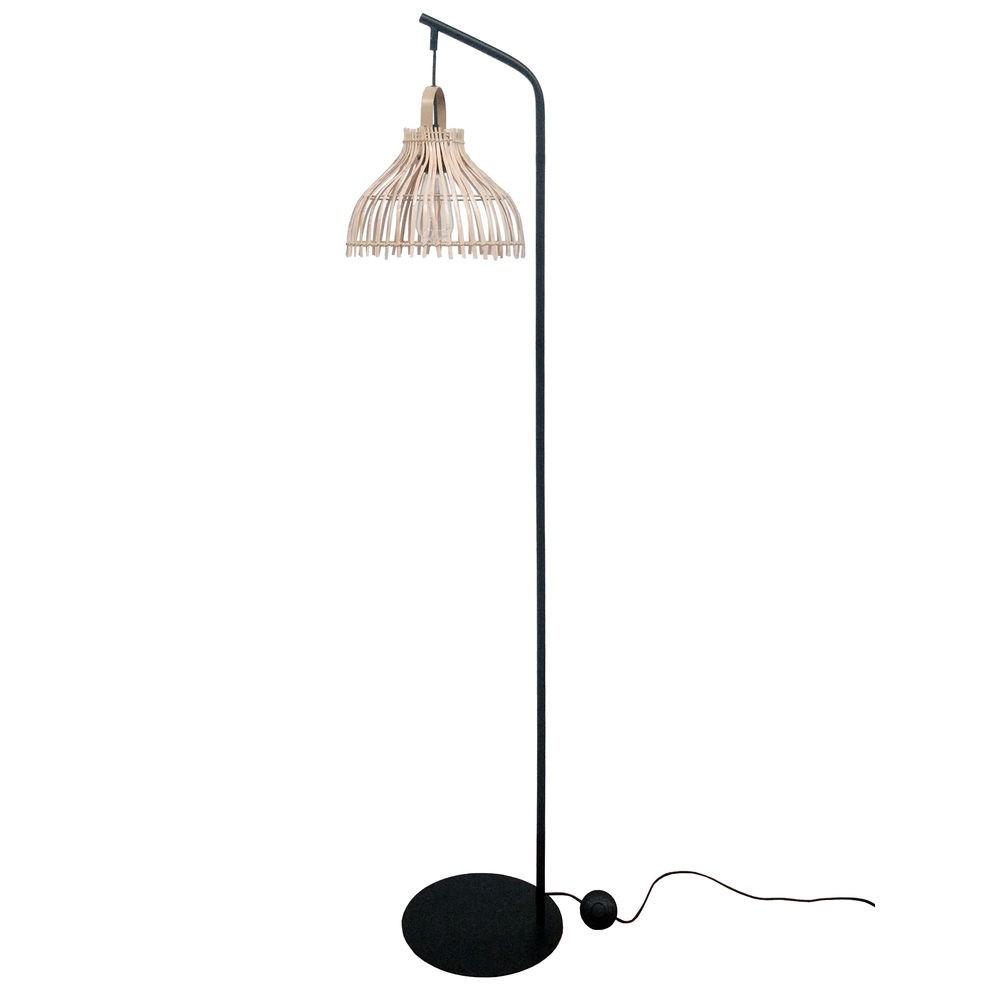 Gulvlampe Sort Metal Brun Rattan (40 x 40 x 160 cm)