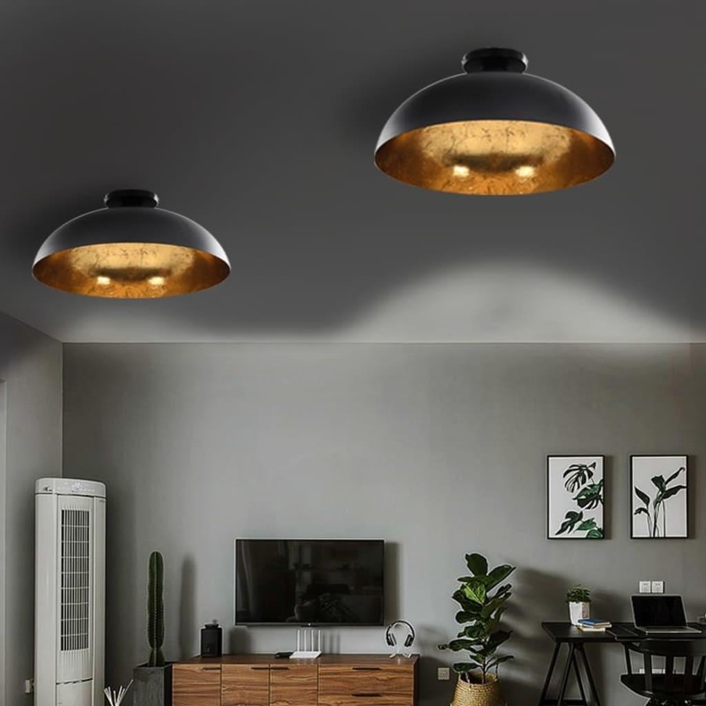 Loftslamper 2 stk. halvkugle E27 sort og guldfarvet