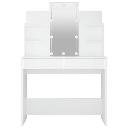 Makeupbord med LED-lys 96x40x142 cm hvid