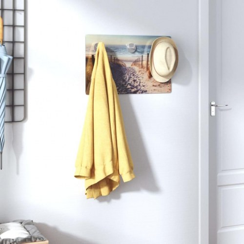 Væghængt knagerække 40x25 cm hærdet glas stranddesign