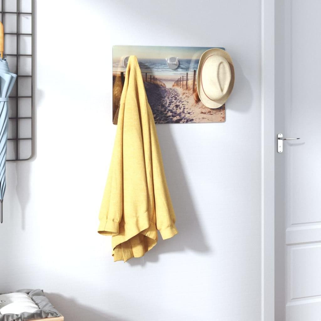 Væghængt knagerække 40x25 cm hærdet glas stranddesign