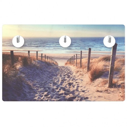 Væghængt knagerække 40x25 cm hærdet glas stranddesign