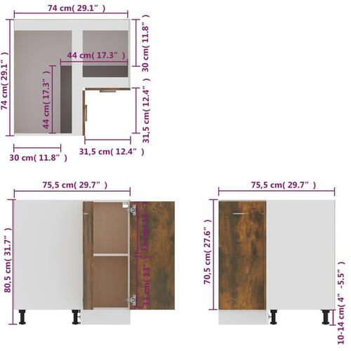 Køkkenskab 75,5x75,5x81,5 cm konstrueret træ røget egetræsfarve