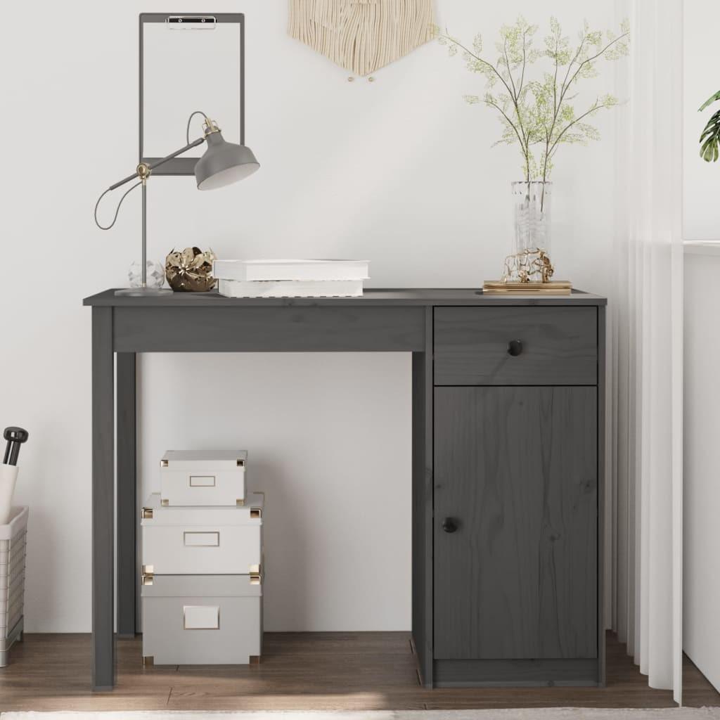 Skrivebord 100x50x75 cm massivt fyrretræ grå