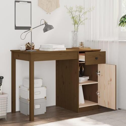 Skrivebord 100x50x75 cm massivt fyrretræ gyldenbrun