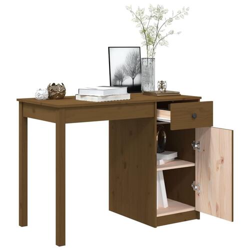 Skrivebord 100x50x75 cm massivt fyrretræ gyldenbrun