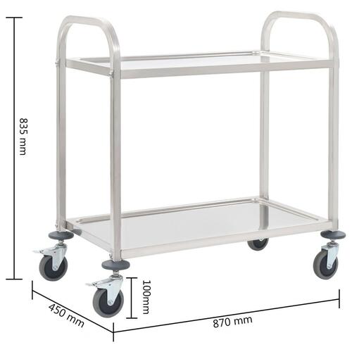 Køkkenvogn med 2 hylder 95x45x83,5 cm rustfrit stål