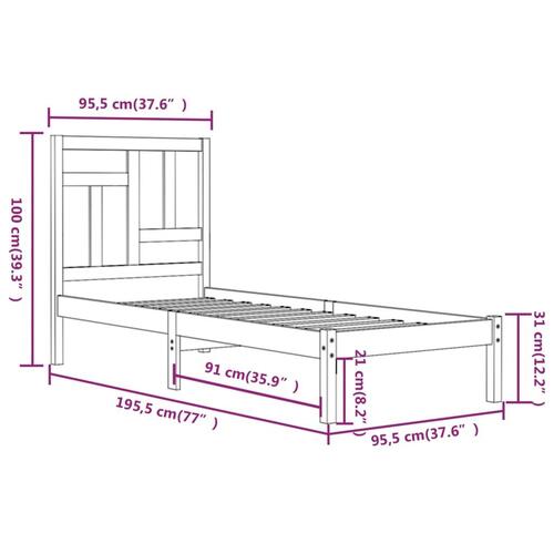Sengeramme uden madras 90x190 cm massivt fyrretræ