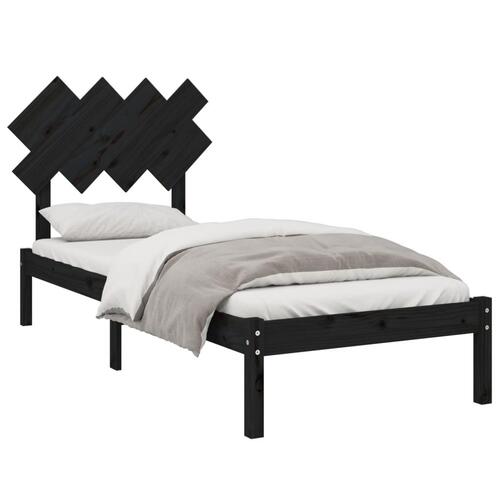 Sengeramme 90x190 cm Single massivt træ sort