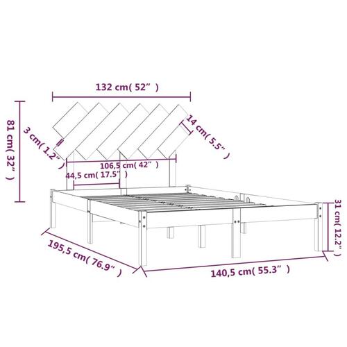 Sengeramme 135x190 cm dobbelt massivt træ