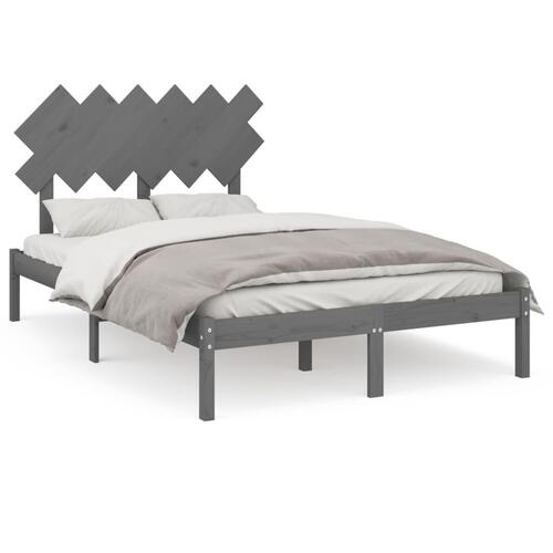 Sengeramme 135x190 cm dobbelt massivt træ grå