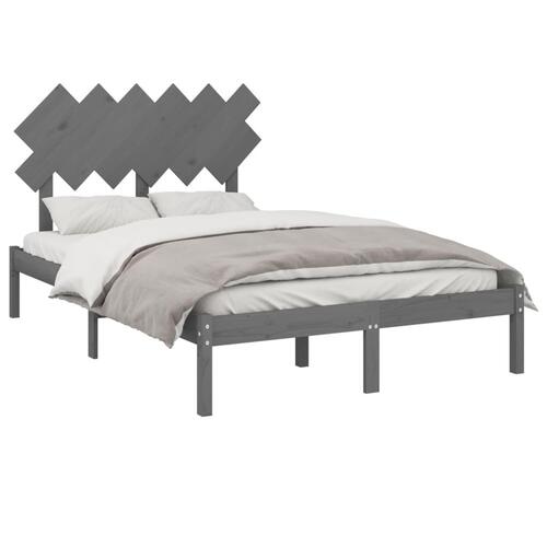 Sengeramme 135x190 cm dobbelt massivt træ grå