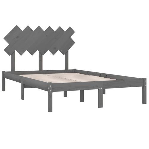 Sengeramme 135x190 cm dobbelt massivt træ grå