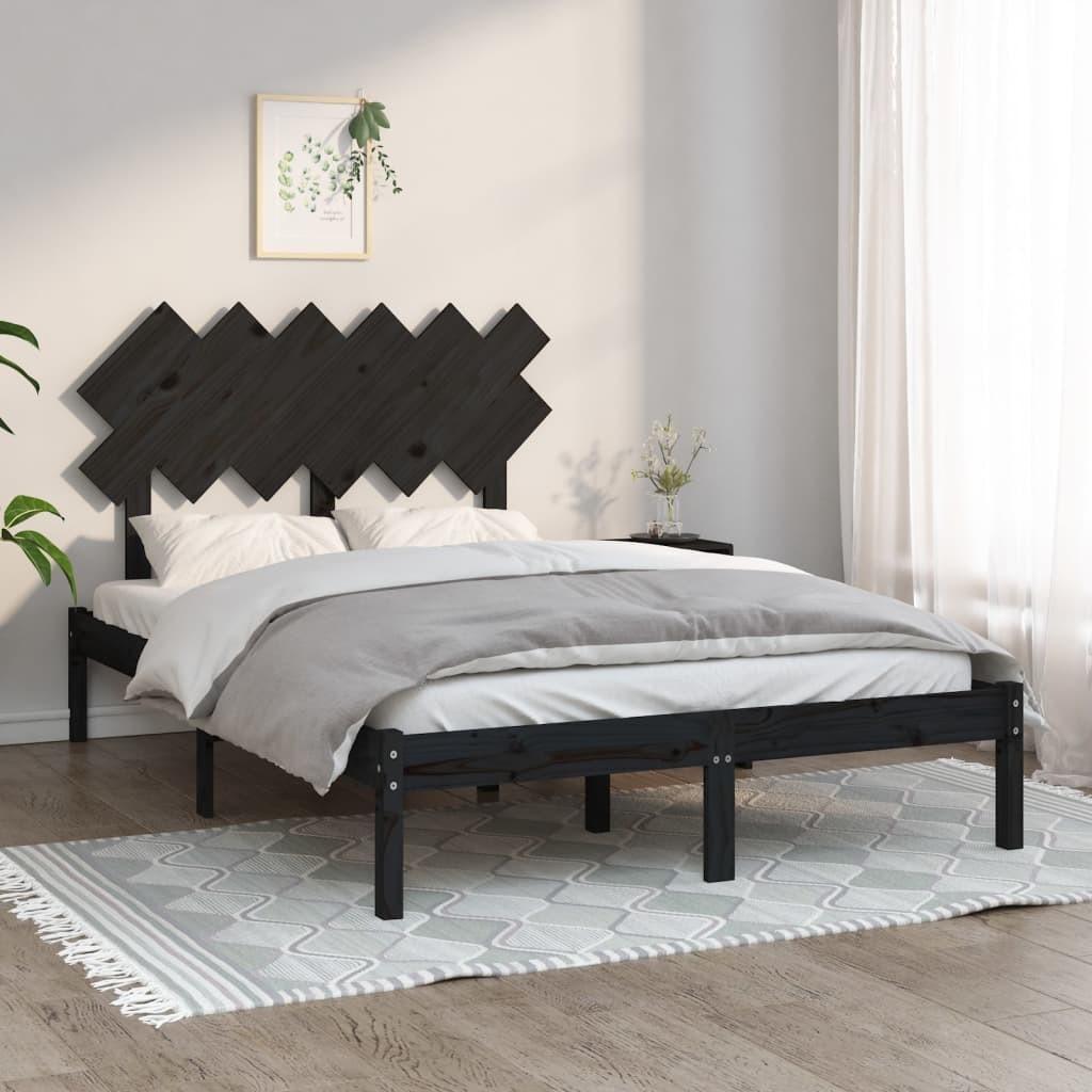 Sengeramme 135x190 cm dobbelt massivt træ sort