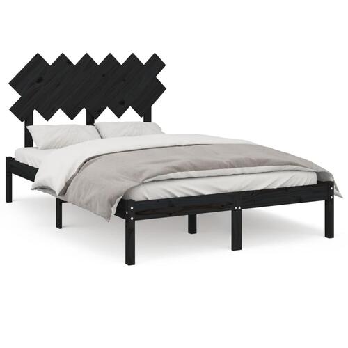 Sengeramme 135x190 cm dobbelt massivt træ sort
