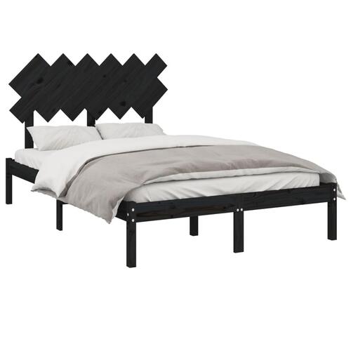 Sengeramme 135x190 cm dobbelt massivt træ sort