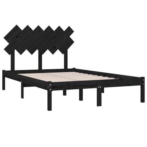 Sengeramme 135x190 cm dobbelt massivt træ sort