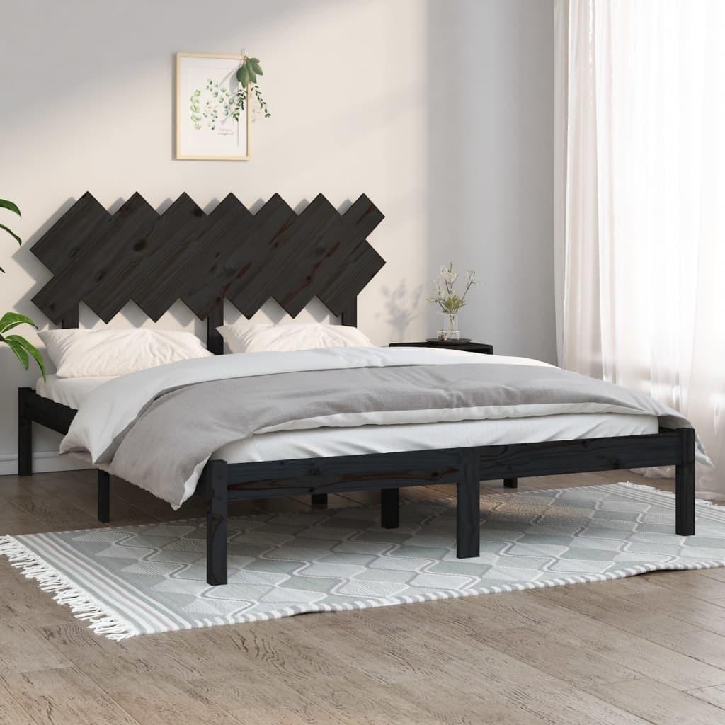 Sengeramme 140x190 cm massivt træ sort