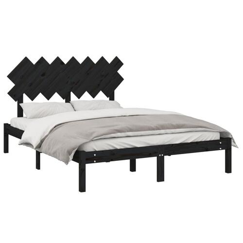 Sengeramme 140x190 cm massivt træ sort