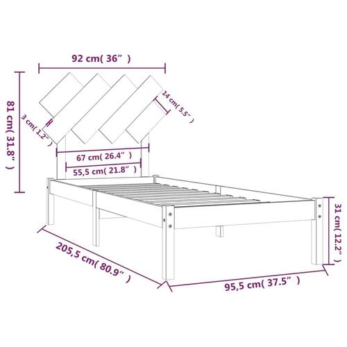 Sengeramme 90x200 cm massivt træ