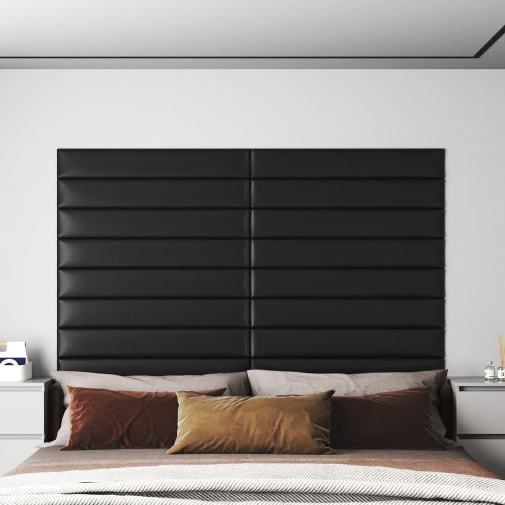 Vægpaneler 12 stk. 90x15 cm 1,62 m² kunstlæder sort
