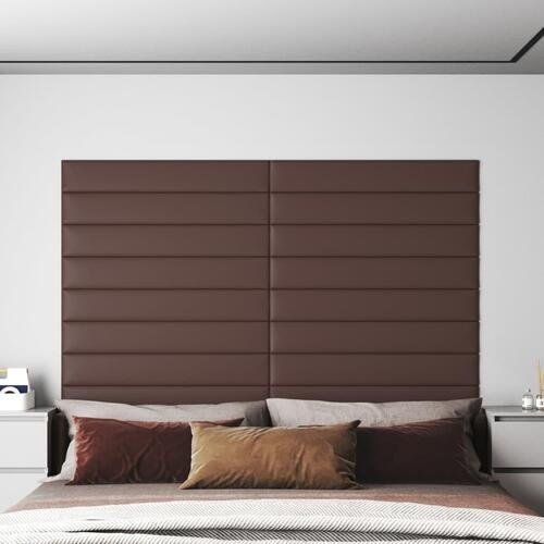 Vægpaneler 12 stk. 90x15 cm 1,62 m² kunstlæder brun