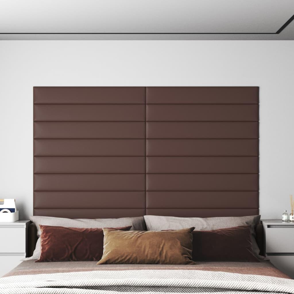 Vægpaneler 12 stk. 90x15 cm 1,62 m² kunstlæder brun