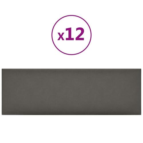 Vægpaneler 12 stk. 90x30 cm 3,24 m² kunstlæder grå