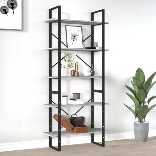 Bogreol med 5 hylder 80x30x175 cm konstrueret træ grå sonoma-eg