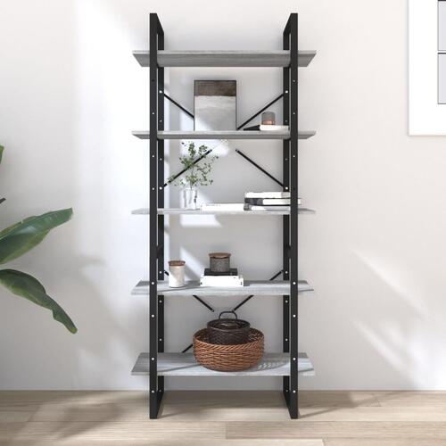 Bogreol med 5 hylder 80x30x175 cm konstrueret træ grå sonoma-eg