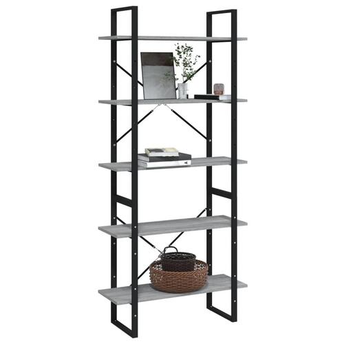 Bogreol med 5 hylder 80x30x175 cm konstrueret træ grå sonoma-eg