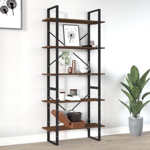 Bogreol m. 5 hylder 80x30x175 cm konstrueret træ brun eg