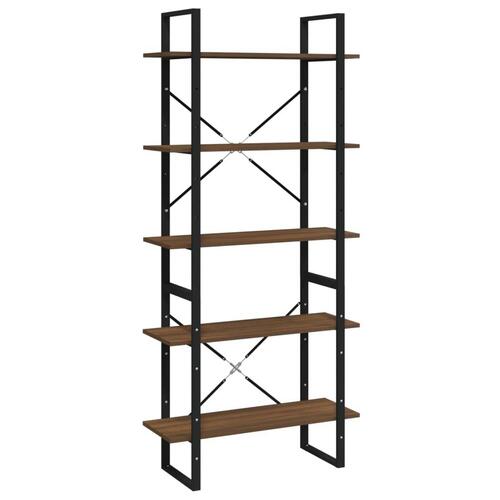 Bogreol m. 5 hylder 80x30x175 cm konstrueret træ brun eg
