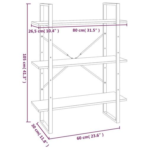 Bogreol m. 5 hylder 80x30x175 cm konstrueret træ brun eg