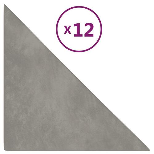 Vægpaneler 12 stk. 30x30 cm 0,54 m² fløjl lysegrå
