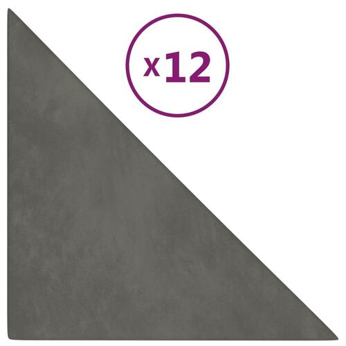 Vægpaneler 12 stk. 30x30 cm 0,54 m² fløjl mørkegrå