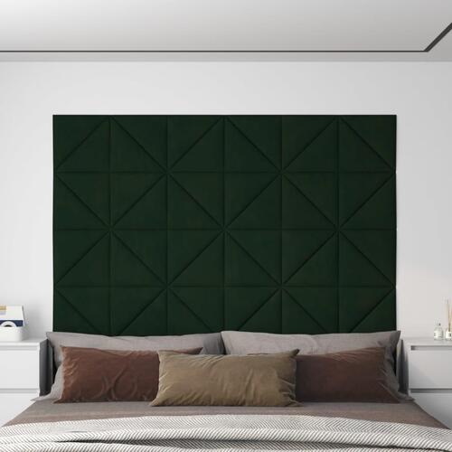 Vægpaneler 12 stk. 30x30 cm 0,54 m² fløjl mørkegrøn