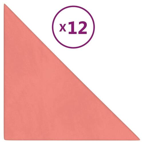 Vægpaneler 12 stk. 30x30 cm 0,54 m² fløjl lyserød