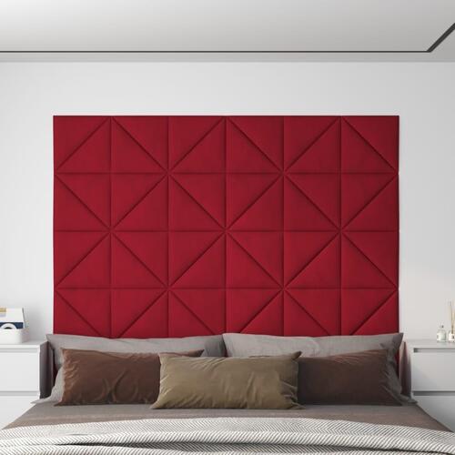 Vægpaneler 12 stk. 30x30 cm 0,54 m² fløjl vinrød