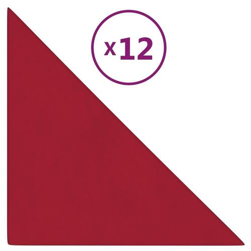 Vægpaneler 12 stk. 30x30 cm 0,54 m² fløjl vinrød