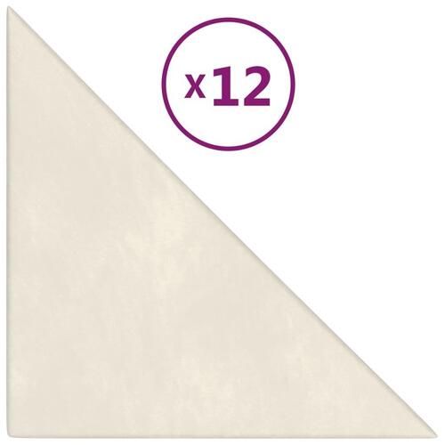 Vægpaneler 12 stk. 30x30 cm 0,54 m² fløjl cremefarvet