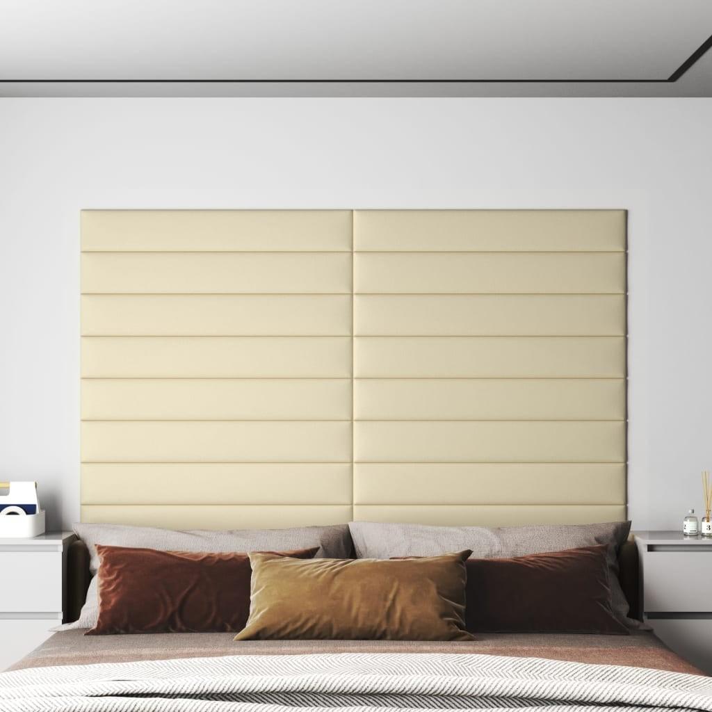 Vægpaneler 12 stk. 90x15 cm 1,62 m² kunstlæder cremefarvet