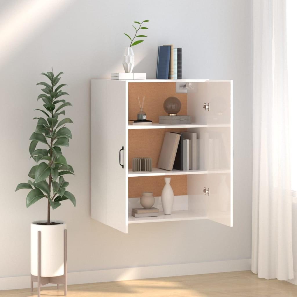 Vægskab 69,5x34x90 cm konstrueret træ hvid højglans