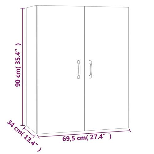 Vægskab 69,5x34x90 cm konstrueret træ hvid højglans