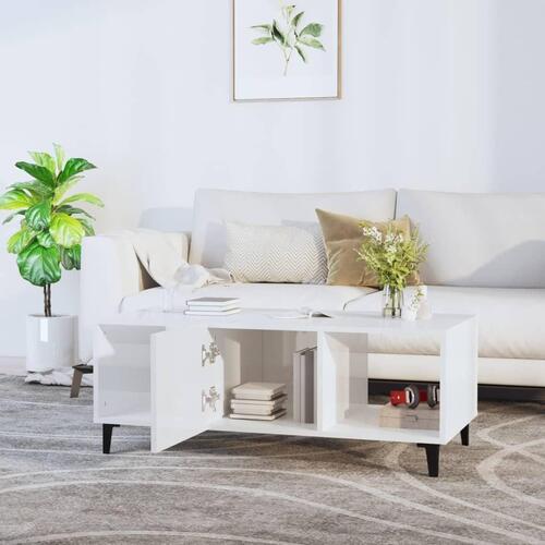 Sofabord 102x50x40 cm konstrueret træ hvid højglans