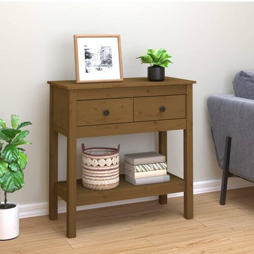 Konsolbord 75x35x75 cm massivt fyrretræ gyldenbrun